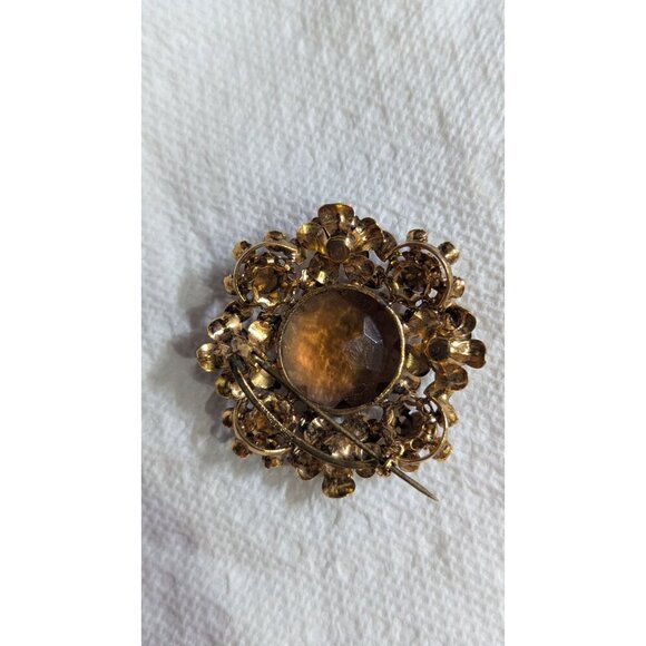Vintage Brooch Smoky Glass Center & Rhinestones Floral Design 2" Austria - Picture 5 of 8